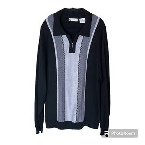 Bachrach‎ Black White Grey Quarter Zip Heavyweight Sweater Size XL